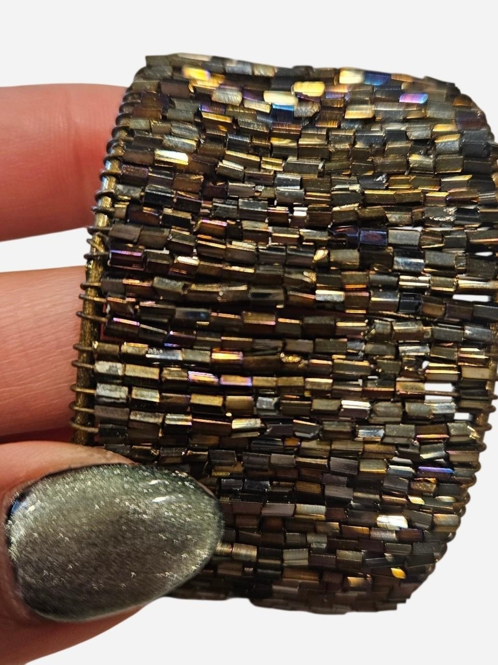 Glass Beaded Brass Cuff Bracelet With Boho Whimsy Touch Adjustable